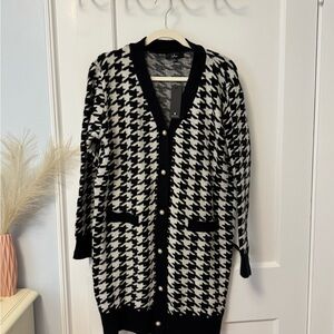 Lily Black and White Houndstooth Cardigan